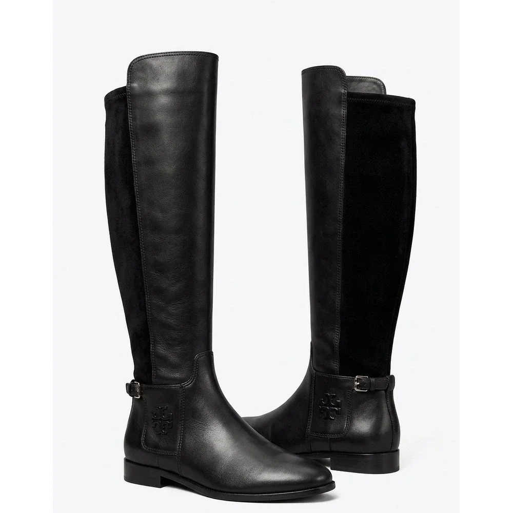 Tory Burch Wyatt Boots black 9.5 M Leather Over The Knee New without Box
